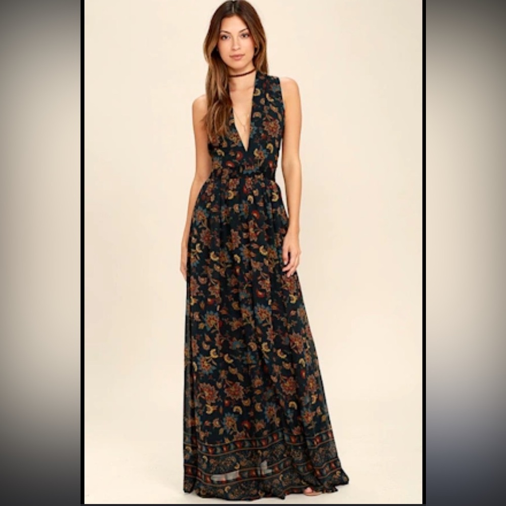 Lulu's Black and Brown Floral Maxi Dress